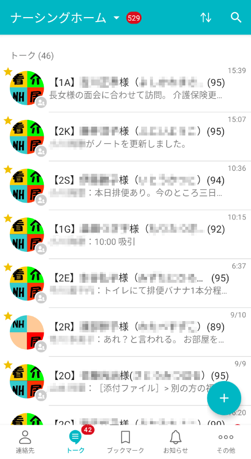 利用者様ごとにトークで、支援内容を迅速に記録・共有している